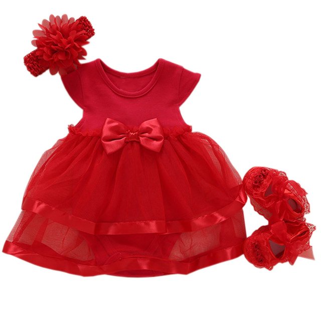 ENFLASH Infant Floral Romper Dress Newborn Baby Wedding Birthday Tutu Dresses Headband Shoes
