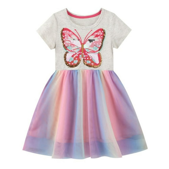 ENFLASH Kids Butterfly Summer Cotton Dress Princess Girls and Toddlers' Knit Short-Sleeve Tutu Dresses