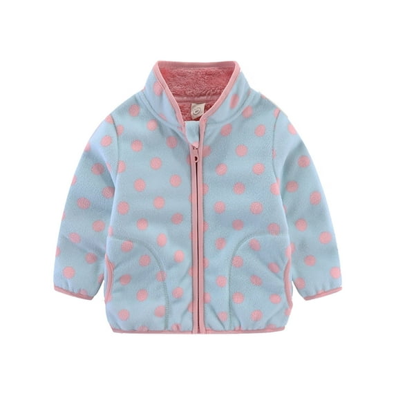 ATAIKU Little Girl Polar Fleece Jacket Printed Zip Up Spring Fall Warm Coat Kids Outerwear - Blue Dots
