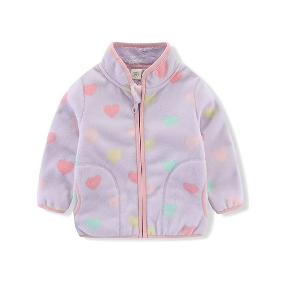 ATAIKU Little Girl Polar Fleece Jacket Printed Zip Up Spring Fall Warm Coat Kids Outerwear - Purple Love Heart