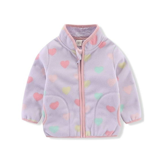 ATAIKU Little Girl Polar Fleece Jacket Printed Zip Up Spring Fall Warm Coat Kids Outerwear - Purple Love Heart