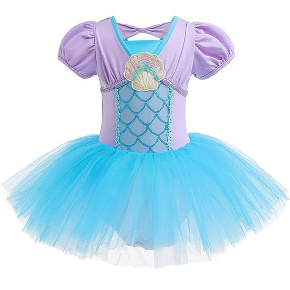 HWJAD Little Girl's Puff Sleeve Ballet Dance Dress 3-9Y Kids Bodysuit Tutu Tulle Skirts Birthday Princess Dresses