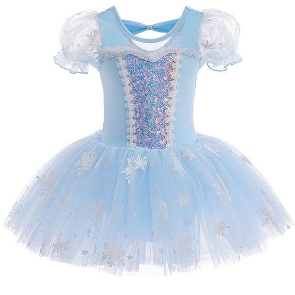 HWJAD Little Girl's Puff Sleeve Ballet Dance Dress 3-9Y Kids Bodysuit Tutu Tulle Skirts Birthday Princess Dresses