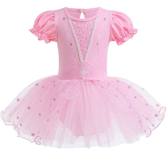 HWJAD Little Girl's Puff Sleeve Ballet Dance Dress 3-9Y Kids Bodysuit Tutu Tulle Skirts Birthday Princess Dresses