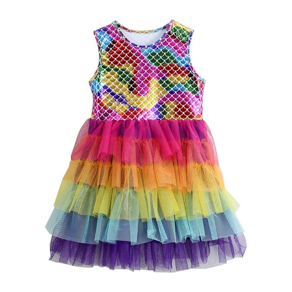 ATAIKU Little Girls Tulle Dress Mermaid Tutu Birthday Party Dresses Kids Formal Photo Shoot Summer Clothes 3-7T