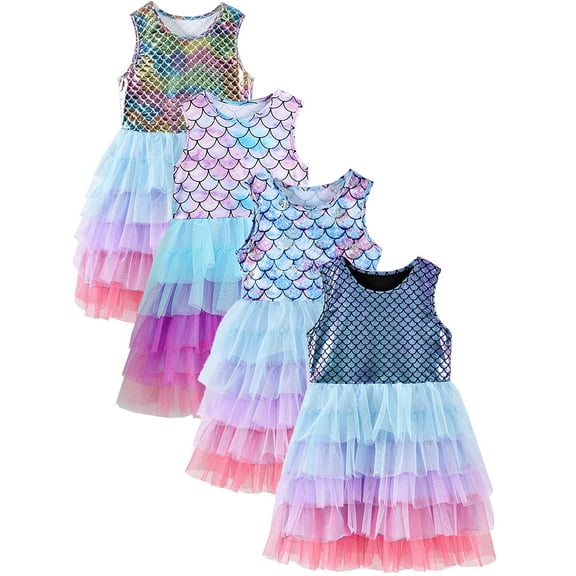 ATAIKU Little Girls Tulle Dress Mermaid Tutu Birthday Party Dresses Kids Formal Summer Clothes - 1PCS Dark Blue