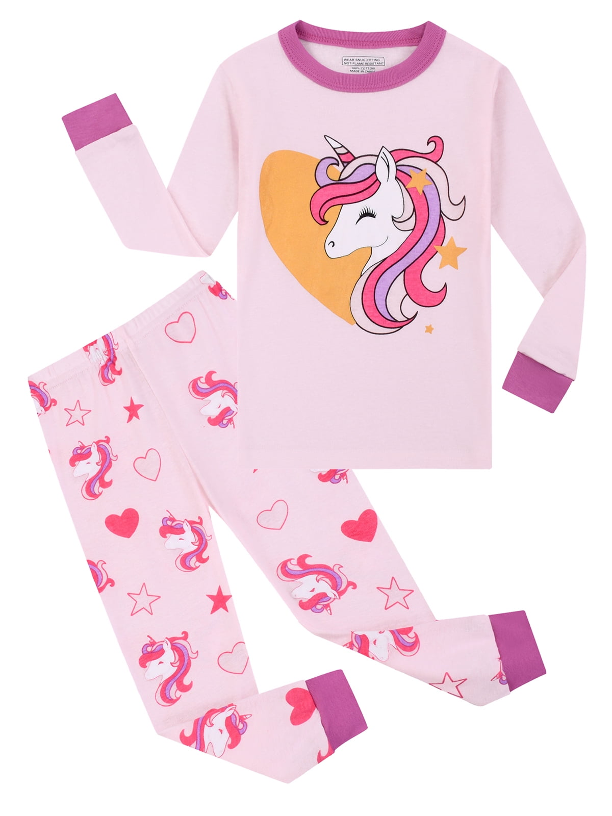 ENFLASH Little Girls Unicorn Pajamas Sets 100 Cotton Long Sleeve Pjs 2 Pieces Sleepwear 7T