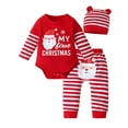 thumbnail image 1 of WIBACKER My 1st Christmas Outfits Christmas Baby Boy Outfit Baby Boy Clothes Infant Romper Red Striped Pants Hat 3Pcs 0-18 Months, 1 of 8