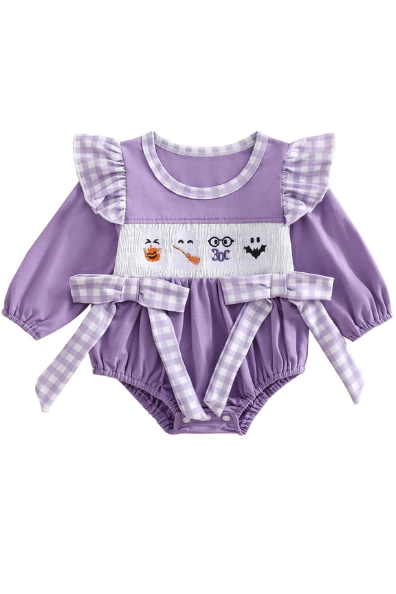 My First Halloween Baby Girl Outfit Infant Bubble Romper Boo Embroidery Pumpkin Fall Bodysuit Clothes