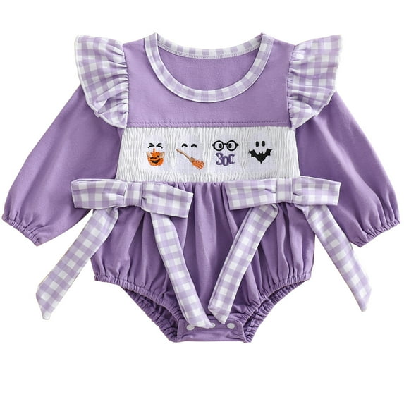 ENFLASH My First Halloween Baby Girl Outfit Infant Bubble Romper Boo Embroidery Pumpkin Fall Bodysuit Clothes