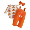 thumbnail image 1 of ENFLASH My First Halloween Baby Girl Outfit Newborn Pumpkin Romper Corduroy Suspender Overalls Headband 3-Pieces Halloween Clothes, 1 of 11