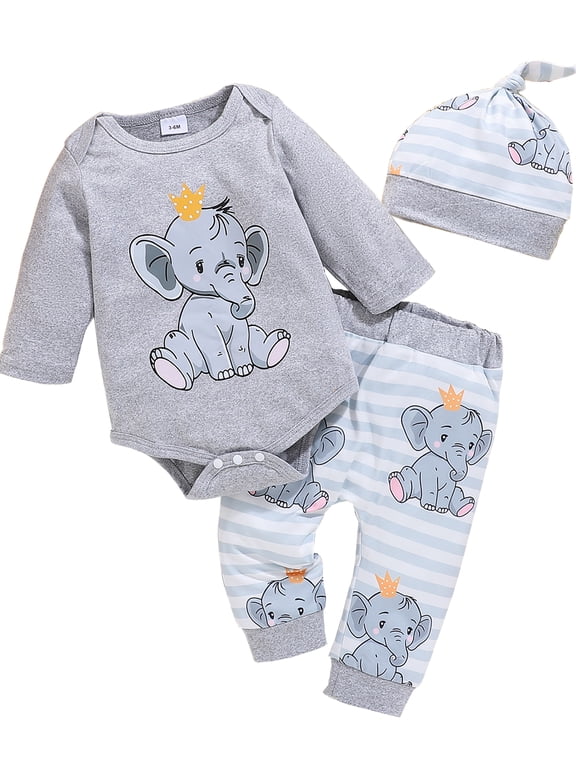 Newborn Baby Boy Clothes Outfits Animal Printed Long Sleeve Romper Pants Set Infant Baby Boy Clothing 0 3 6 9 12 18 Months