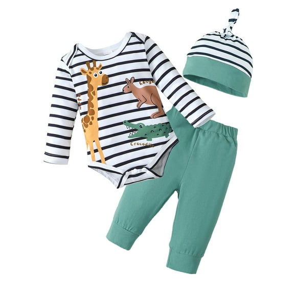 ENFLASH Newborn Baby Boy Clothes Outfits Animal Printed Long Sleeve Romper Pants Set Infant Baby Boy Clothing 0 3 6 9 12 18 Months