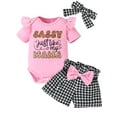 thumbnail image 1 of ENFLASH Newborn Baby Girl Clothes Infant Outfits Summer Shorts Set Sassy Ruffle Sleeve Romper+Cute Shorts +Headband, 1 of 11