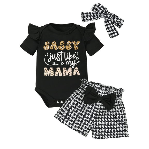 ENFLASH Newborn Baby Girl Clothes Infant Outfits Summer Shorts Set Sassy Ruffle Sleeve Romper+Cute Shorts +Headband