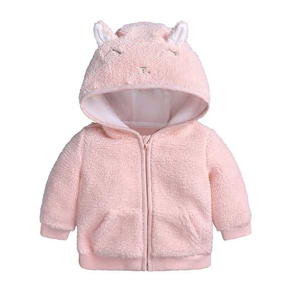 ATAIKU Newborn Baby Girls Infant Boys Cartoon Zipper Fleece Hooded Jacket Coat with Ears Warm Todder Kids Outwear