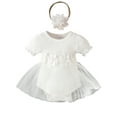 thumbnail image 1 of ENFLASH Newborn Baby Girls Summer Romper Dress Infant Flower Embroidery Mesh Tulle Skirt Hem Ribbed Jumpsuit and Headband, 1 of 9