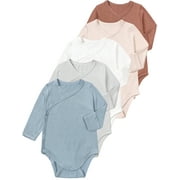 ENFLASH One-Piece Bamboo Viscose Bodysuit for Unisex Infant Baby Long Sleeve Side-snap Kimono Romper with Mitten Cuffs