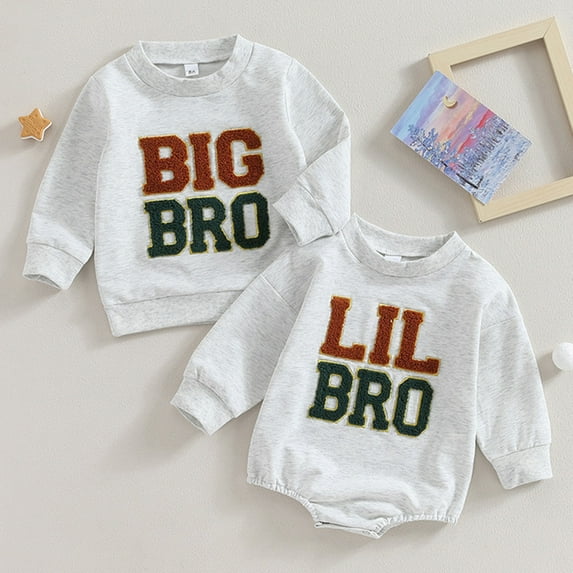 ENFLASH Toddler Baby Boy Bodysuit Brother Matching Sweatshirt Romper Fall Winter Clothes - LIL BRO