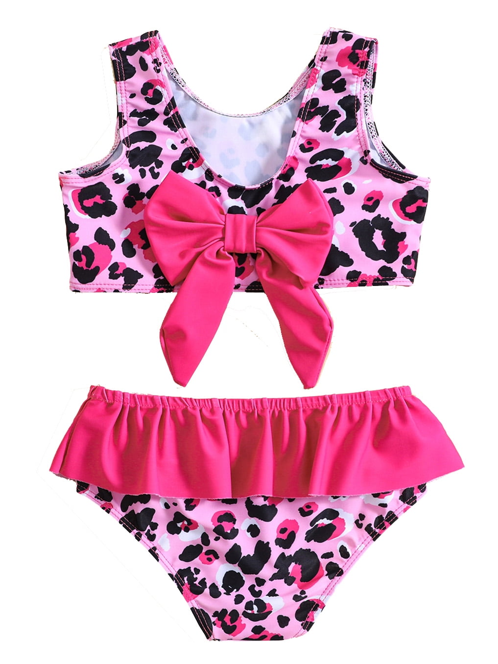ENFLASH Toddler Baby Girl Bathing Suit Leopard Bow Two Piece Swimsuit