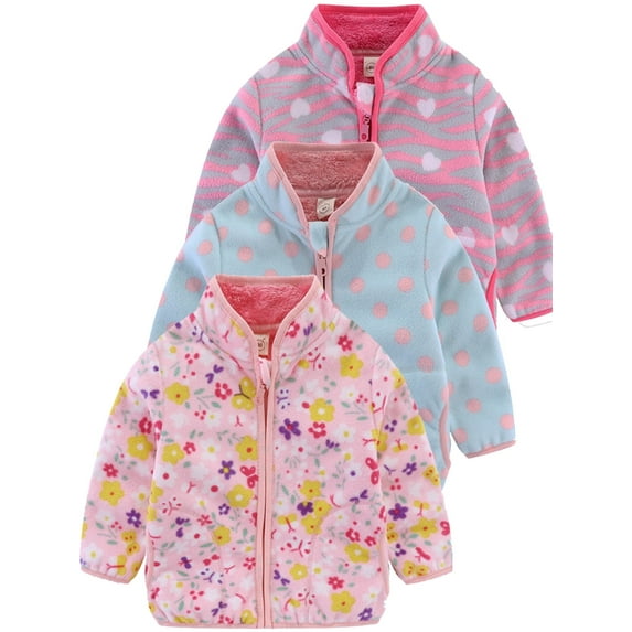 ATAIKU Toddler Baby Girl Polar Fleece Jacket Printed Zip Up Spring Fall Warm Coat Kids Outerwear - 1 Pcs Pink Flowers