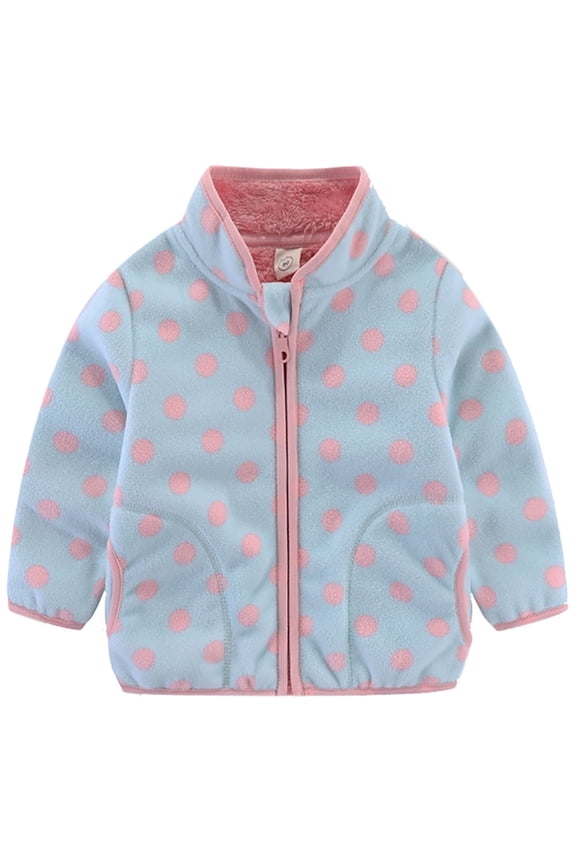 Toddler Baby Girl Polar Fleece Jacket Printed Zip Up Spring Fall Warm Coat Kids Outerwear - Blue Dots