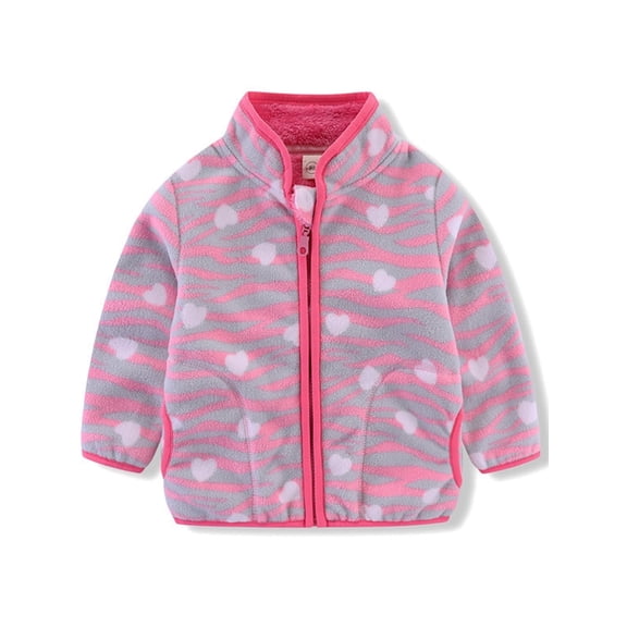ATAIKU Toddler Baby Girl Polar Fleece Jacket Printed Zip Up Spring Fall Warm Coat Kids Outerwear - Wave Love Heart