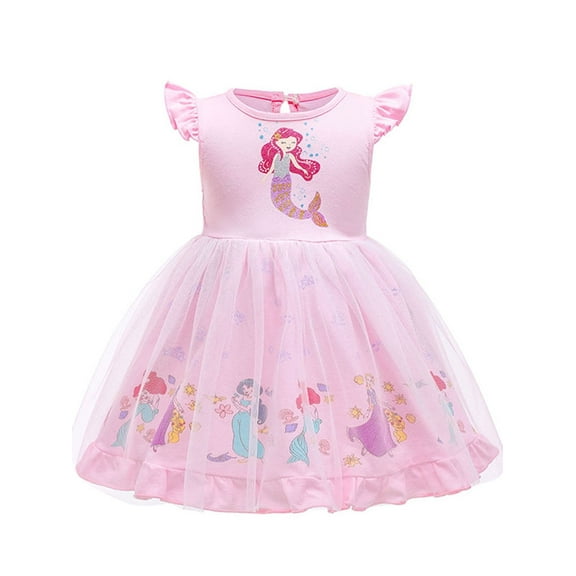 WIBACKER Toddler Birthday Princess Mermaid Dress Little Girls Cotton Christmas Party Dress Up Kids Tulle Dresses