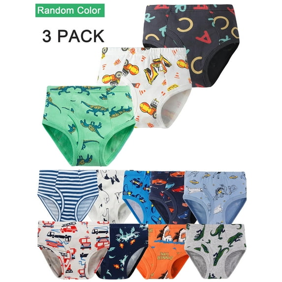 HWJAD Toddler Boys' Briefs 3 Pack, 2-10 Years Old Kid Boys Cotton Underwear, Random Color, 3-Pack
