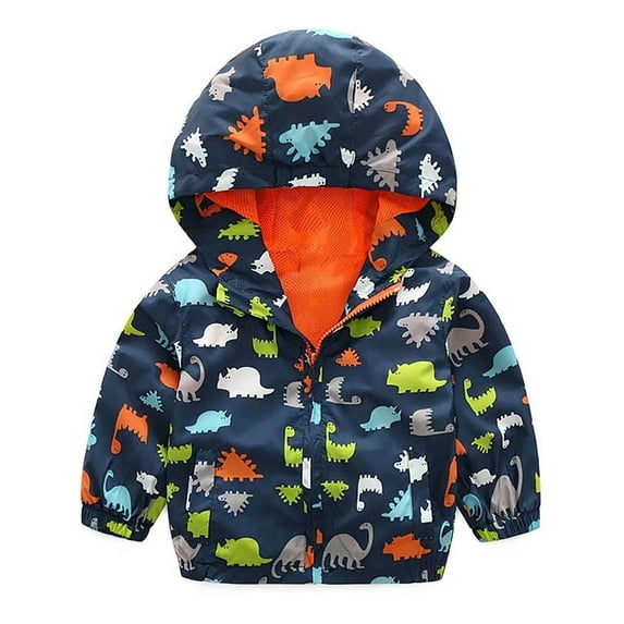 ATAIKU 2-6Y Toddler Boys Dinosaur Lightweight Hooded Raincoat Kids Waterproof Windbreaker Jacket
