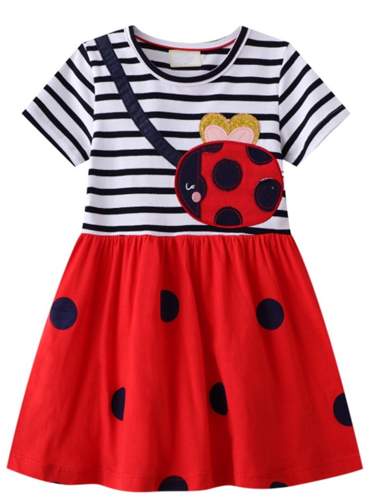 ENFLASH Toddler Girls Cotton Short Sleeve Casual Cartoon Appliques ...