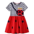 thumbnail image 1 of ENFLASH Toddler Girls Cotton Short Sleeve Casual Cartoon Appliques Ladybug Jersey Dresses Summer Kids Dress, 1 of 7