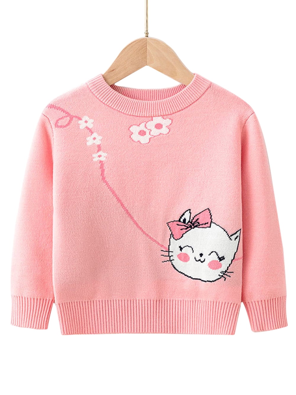 ENFLASH Toddler Girls Pullover Sweaters Kids Winter Knit Cartoon Kitten
