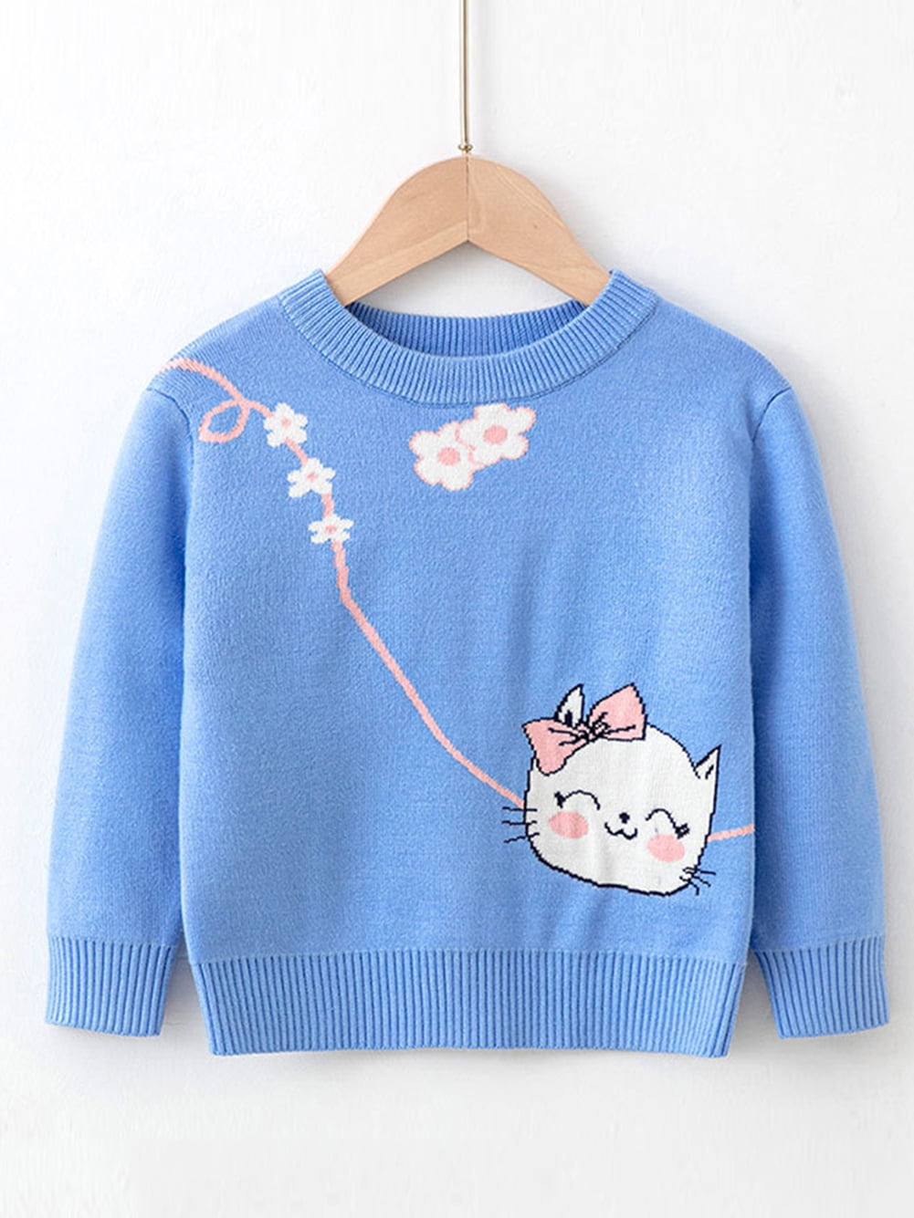 ENFLASH Toddler Girls Pullover Sweaters Kids Winter Knit Cartoon Kitten