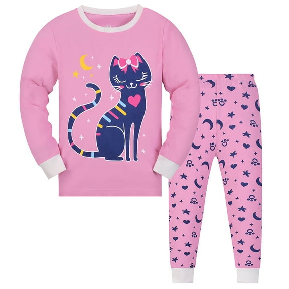 WIBACKER Toddler & Little Girls Cotton Knit Pajama 2-Piece Long Sleeves Pants Pjs Set 2-9 Years