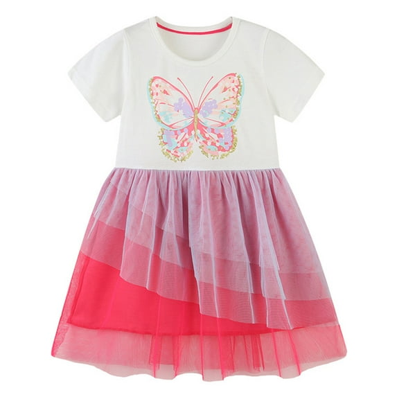 ENFLASH Toddler Tutu Dress Little Girls Fluffy Summer Dresses Casual Butterfly Tulle Sundress for Kids 2-7Y