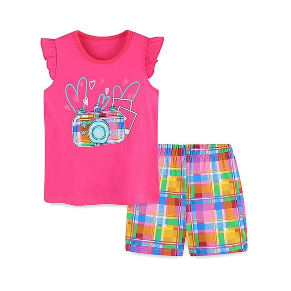 ATAIKU Toddler and Little Girls Pajamas Short Sleeve 100% Cotton Kids Pjs Cartoons Sleepwear Summer Clothes - Camera
