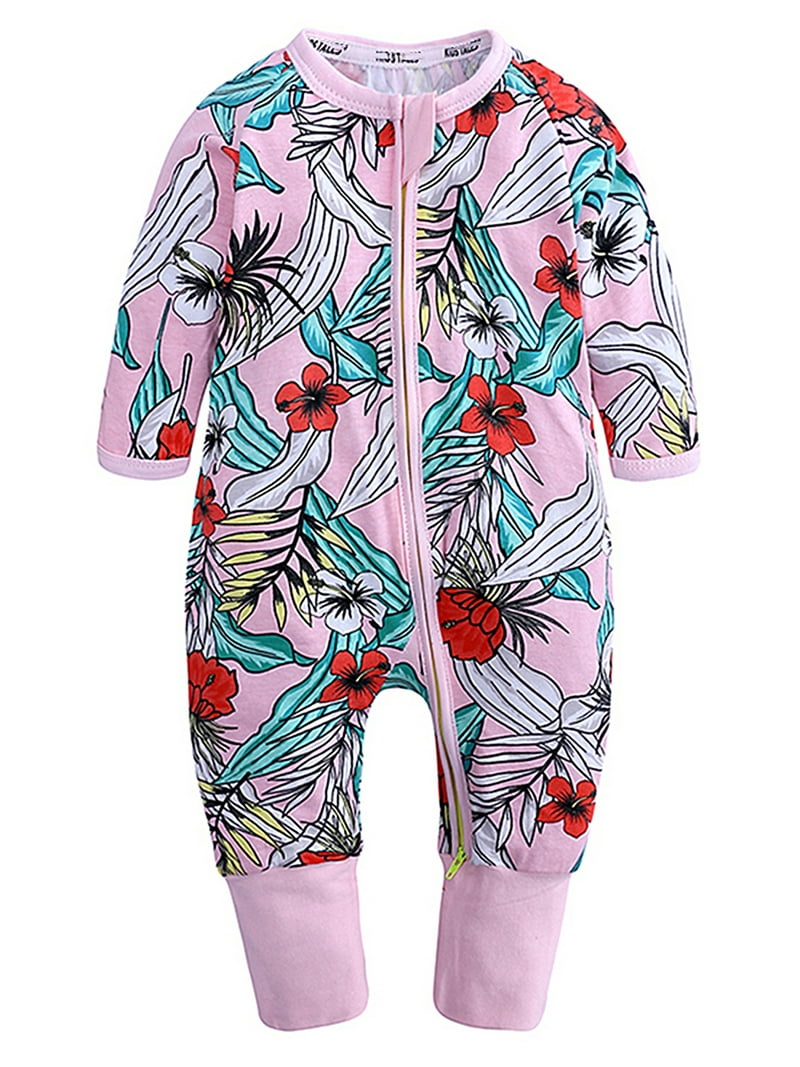 ENFLASH Baby Girls Way Zipper Footless Footed Pajamas Cotton