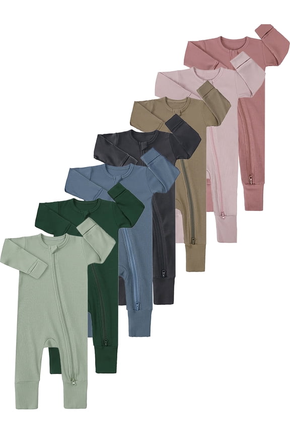 0-24M Newborn Baby Zipper Footless Pajamas Bamboo Long Sleeve Footed Sleepers Sleep 'N Play