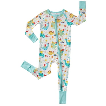 ENFLASH Zipper Pajamas for Baby Boys, Toddler Dinosaur Pajamas, Snug Fit, 2-Way Zipper, Viscose from Bamboo 12-18 Months