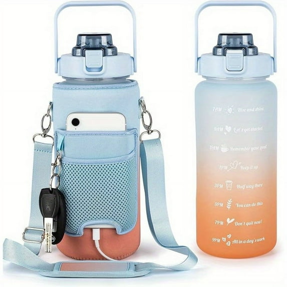 ENFOURCLASS 64oz Half Gallon Water Bottle with Straw, Handle & Insulated Sleeve - Tritan BPA-Free [Color] for Gym, Fitness & Daily Hydration
