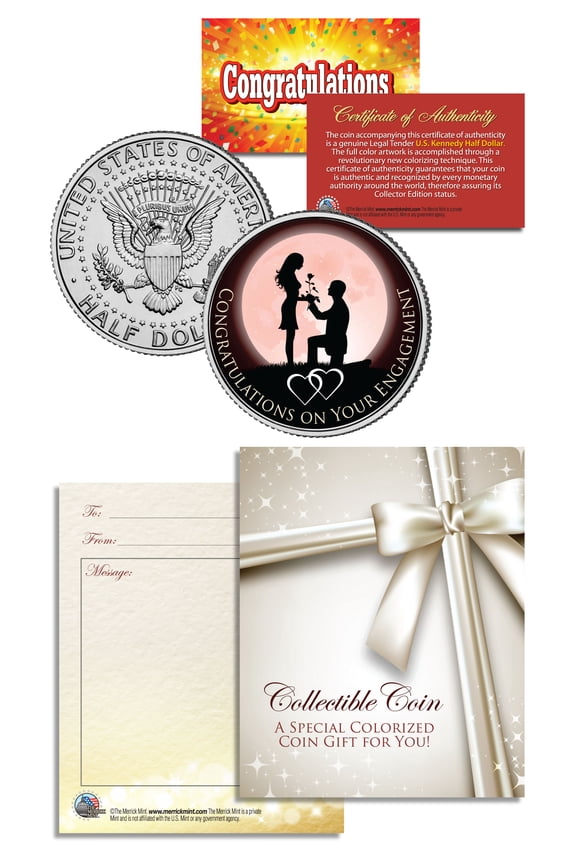 ENGAGEMENT CONGRATULATIONS Gift Keepsake JFK Kennedy Half Dollar US Coin