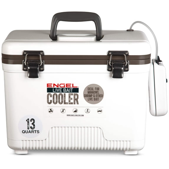 ENGEL 13 Qt Live Bait Cooler with 2-Speed Portable Aerator Pump - White