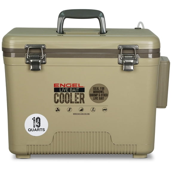 ENGEL 19 Qt Live Bait Pro Cooler with Rechargeable Aerator - Tan 19 Qt
