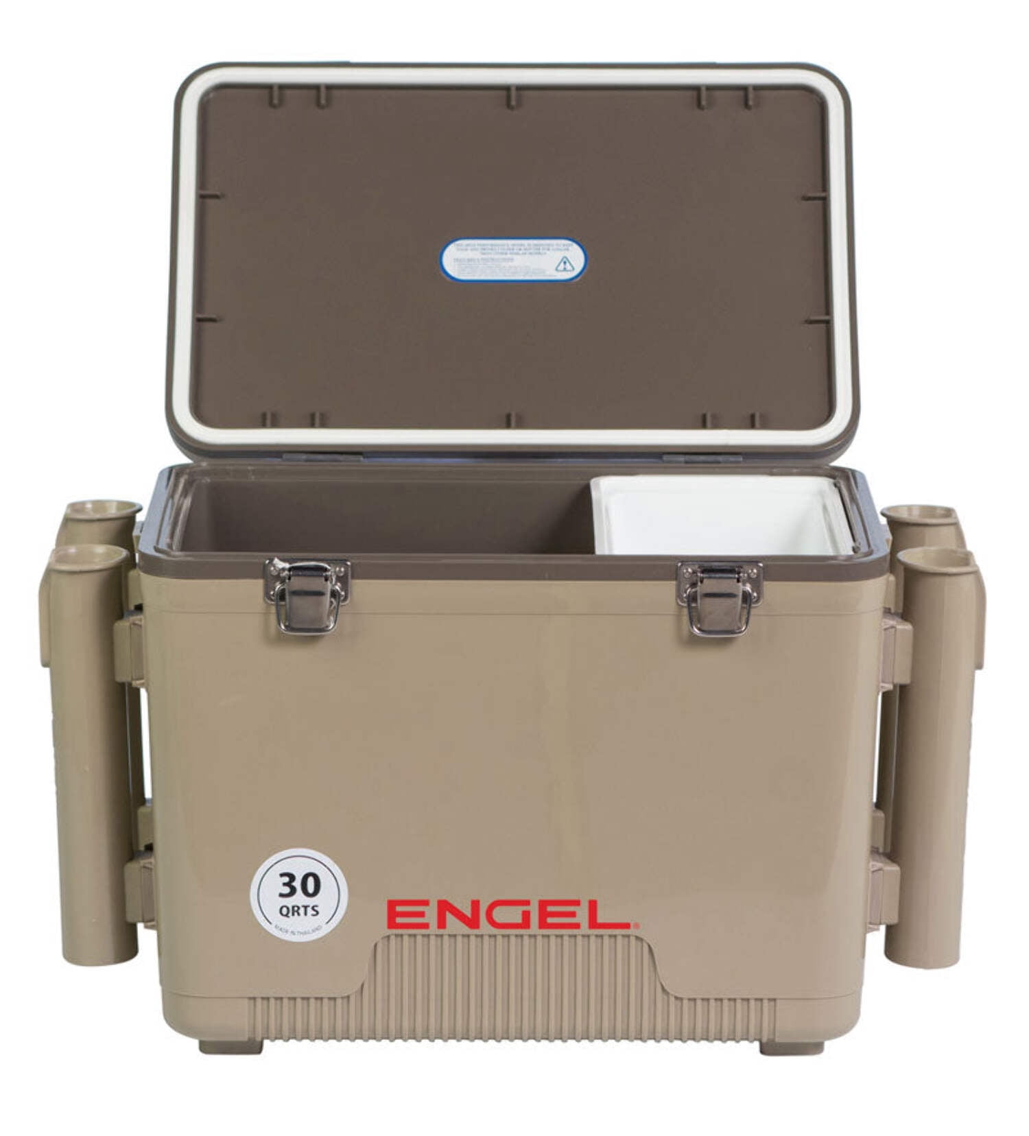 ENGEL 30 Qt Leak-Proof Insulated Drybox Cooler with 4 Rod Holders - Tan