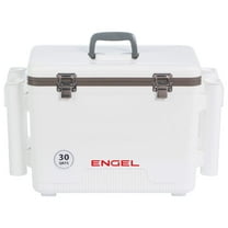 ENGEL 30 Qt Leak-Proof Insulated Drybox Cooler with 4 Rod Holders - White