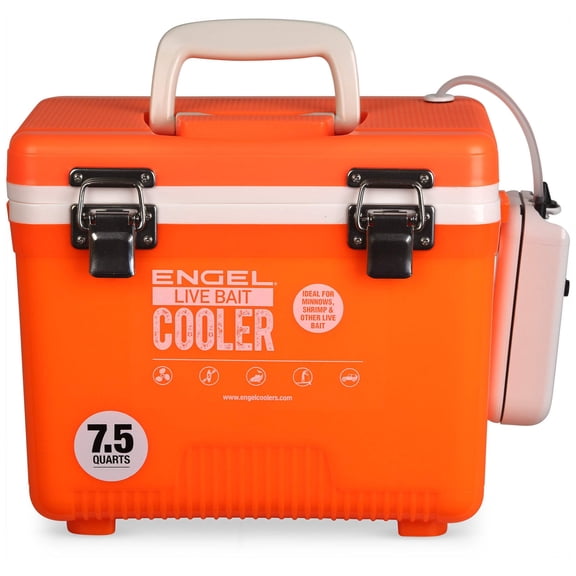 ENGEL 7.5 Qt Live Bait Cooler with 2-Speed Portable Aerator Pump - Orange