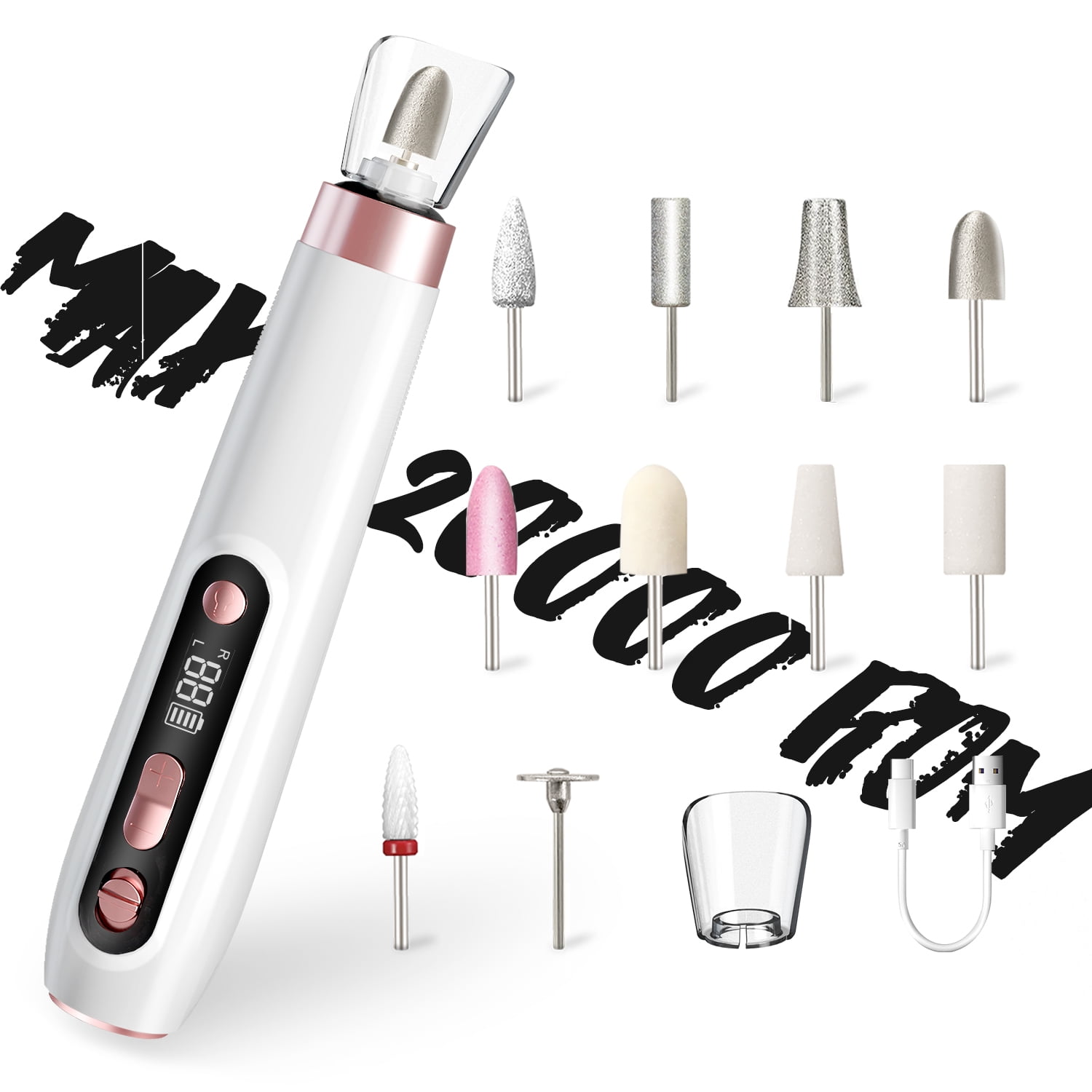 ENGERWALL Professional Cordless Manicure & Pedicure Kit, 10-Speed Electric Nail File, Portable Nail Drill for Trimming, Shaping & Polishing, White