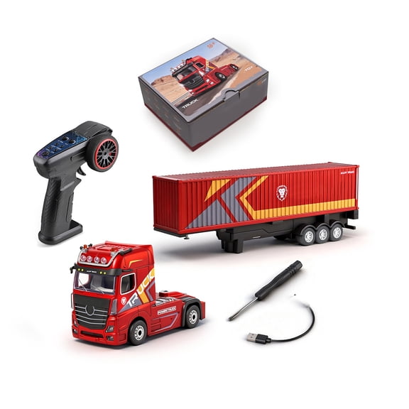 ENGINEDIY 1/64 4WD RC Semi Truck with Detachable Container Trailer, Red