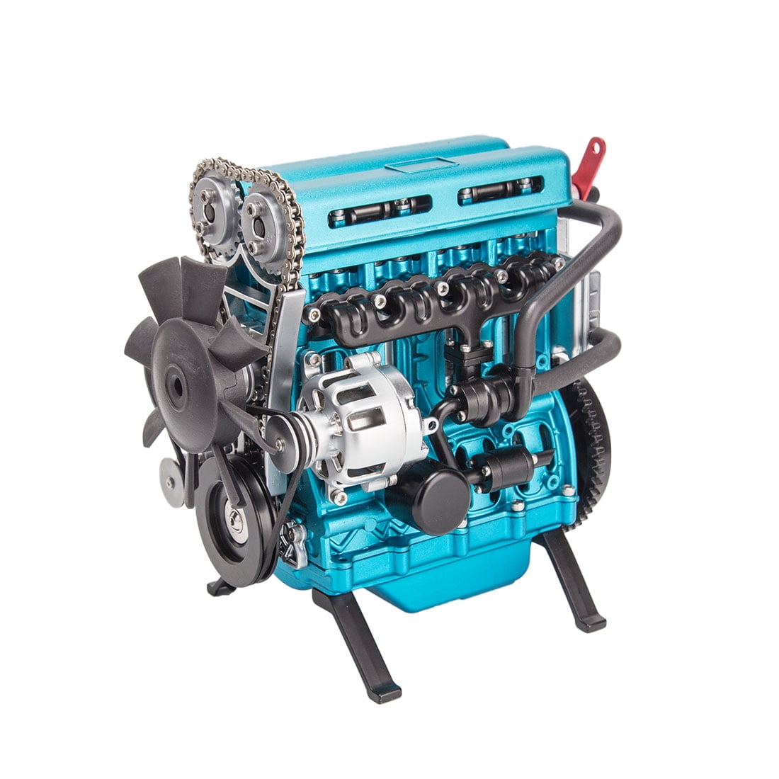 ENGINEDIY L4 Engine Model Kit that Runs, 3D Metal Turbocharged Inline-Four Car Engine Mechanical Engineering DIY Assembly Engine Model with Cooling System (364+PCS)